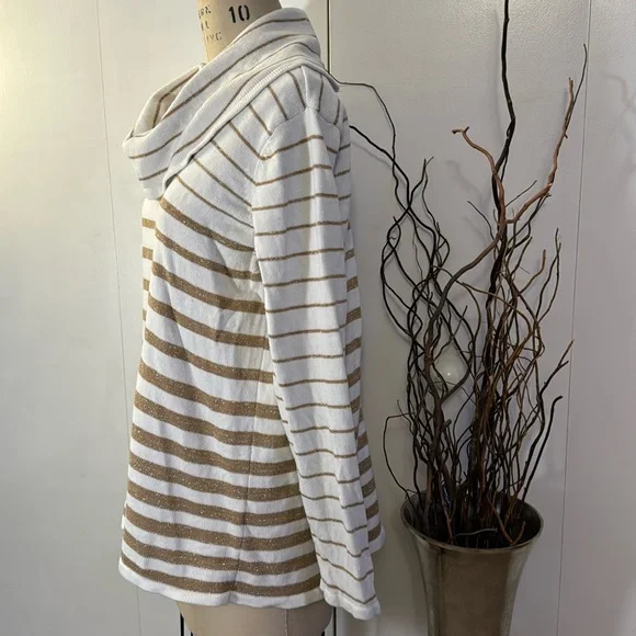 Jones New York long sleeve cowl neck sweater in cream with gold stripes - Picture 3 of 7